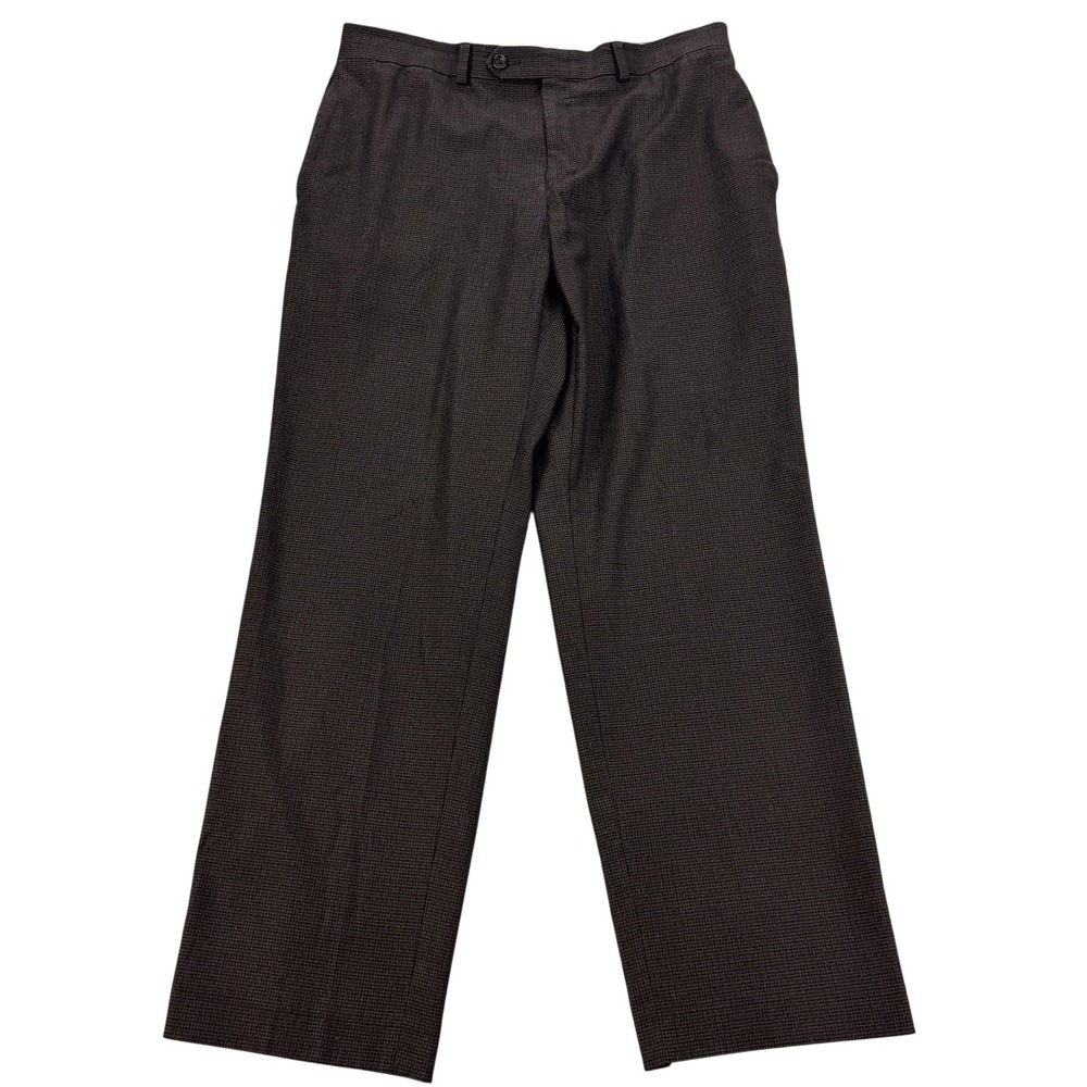 Ralph Ralph Lauren Dress Pants Mens 34x30 Brown Check Stretch Flat Front Office